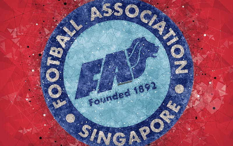 Singapore national football team geometric art, logo, red abstract background, Asian Football Confederation, Asia, emblem, Singapore, football, AFC, grunge style, creative art, HD wallpaper
