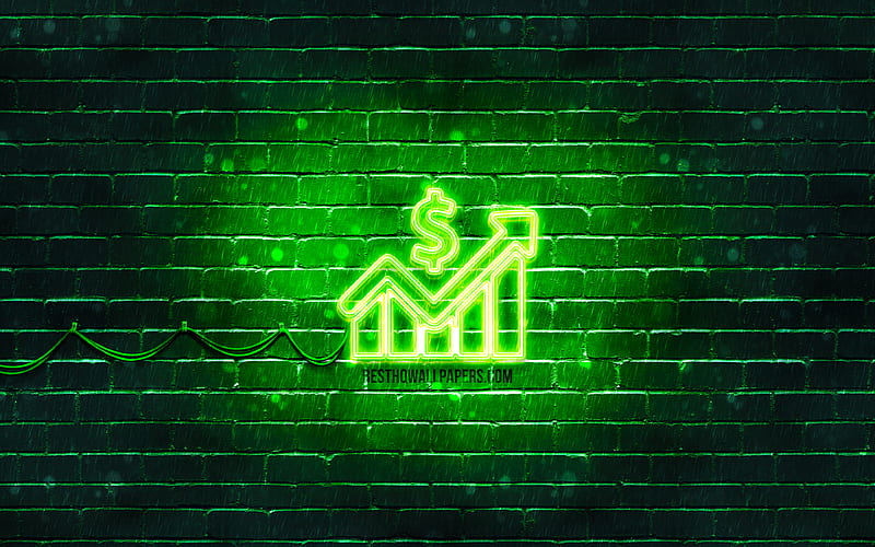 Money Increase neon icon green background, neon symbols, Money Increase, neon icons, Money Increase sign, financial signs, Money Increase icon, financial icons, HD wallpaper