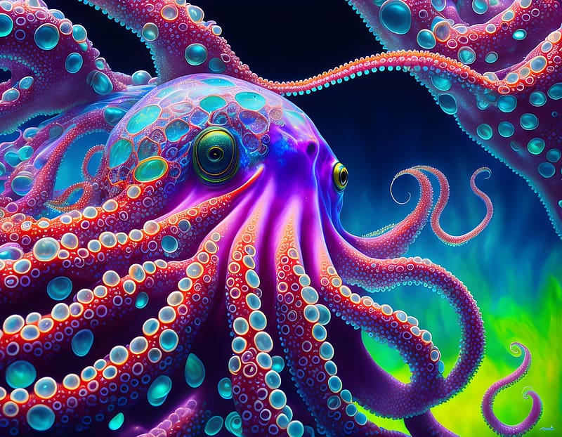 Octopus, AI, striking, large, art, colors, computers, digital, fantasy, abstract, technology, HD wallpaper