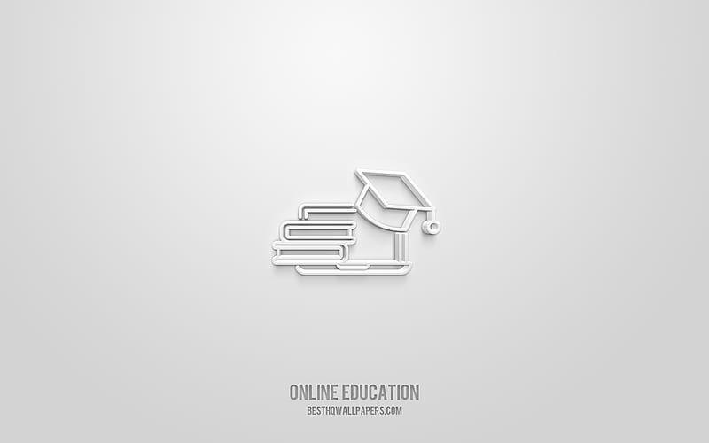 Online Education 3d icon, white background, 3d symbols, Online Education, Education icons, 3d icons, Online Education sign, Science 3d icons, HD wallpaper