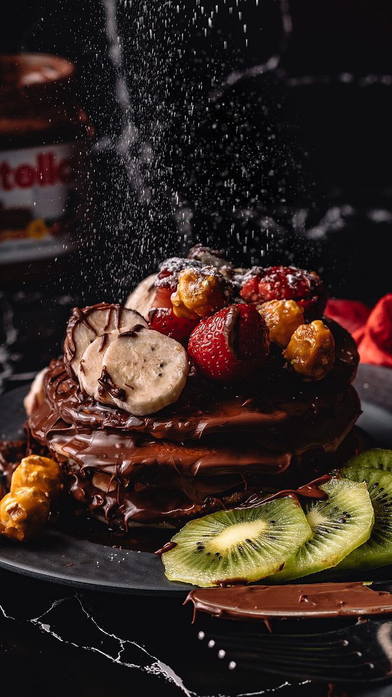 pancake , fruit, chocolate, dessert, pancakes, food, nutella, HD phone wallpaper