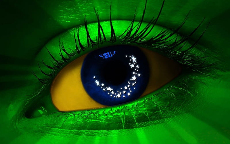 I love Brazil, brazilian flag, human eye, creative, Flag of Brazil, artwork, Brazil, HD wallpaper