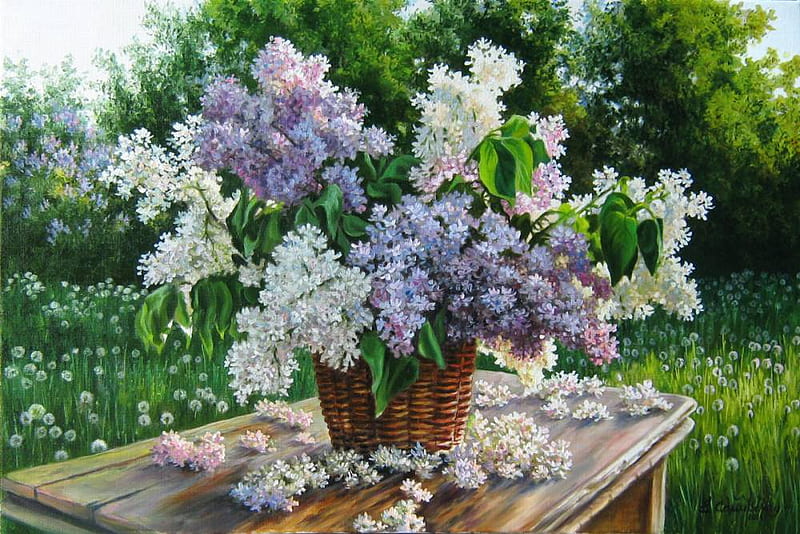 Still Life with Lilacs and Lilies of the Valley by Elena