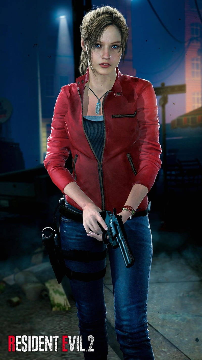 Resident evil 2, 3d, cabello negro, juego, pistola, de cuero, Fondo de pantalla de teléfono |