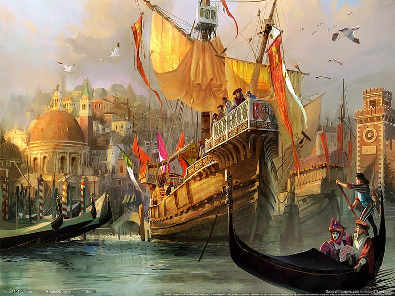 Historical ocean, anno 1404 dawn of discovery venice, game, europian, abstract, peoples, sea, boats, 3d, ship, HD wallpaper