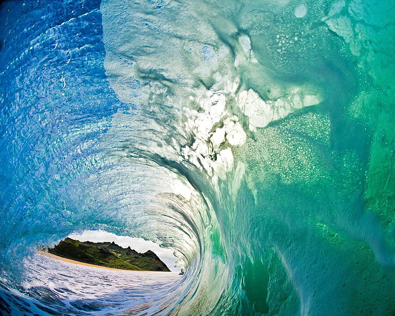 Breaking Wave, ocean, sky, wave, water, green, nature, land, blue, rollover, HD wallpaper