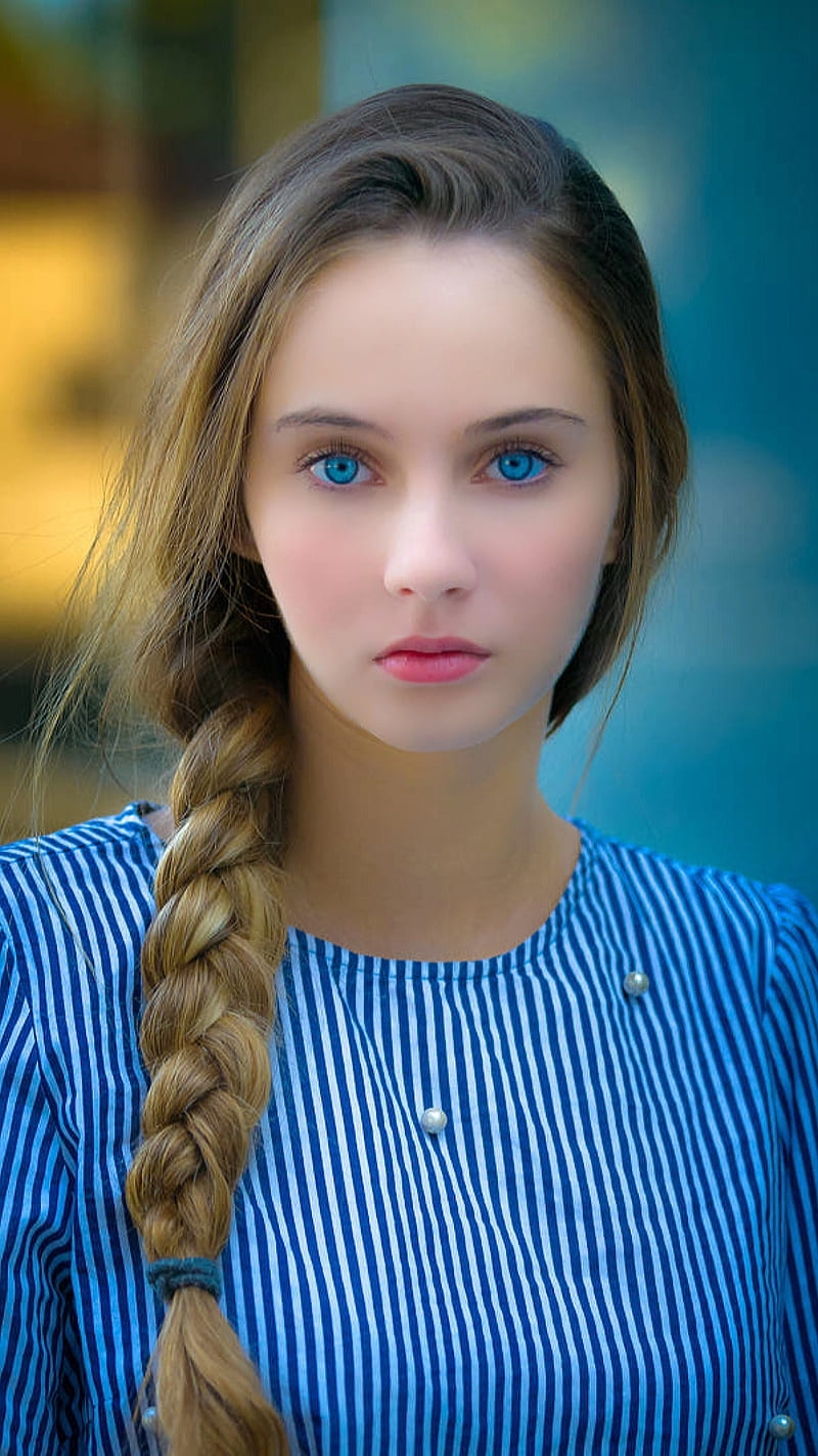 Beautiful blue eyes, beauty, blonde, blue eyes, blue shirt, charming, face, gorgeous, pretty, HD phone wallpaper
