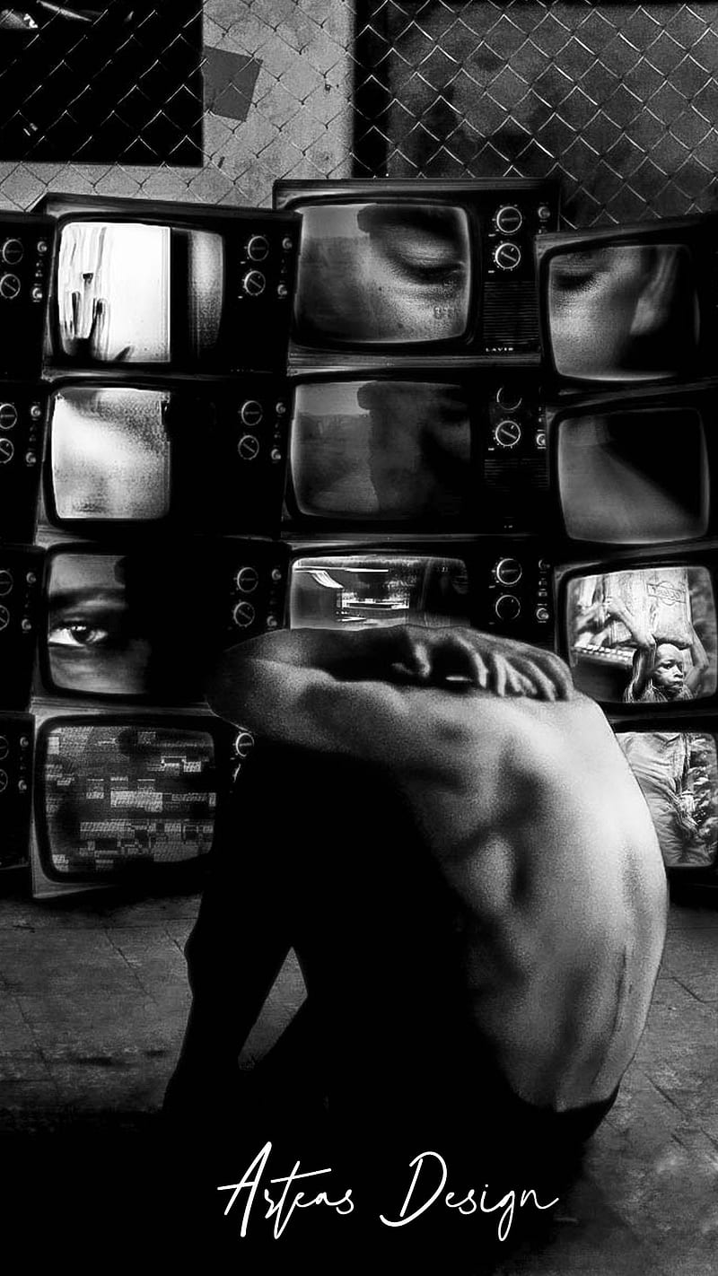 Tired, black, televisions, torment, white, HD phone wallpaper