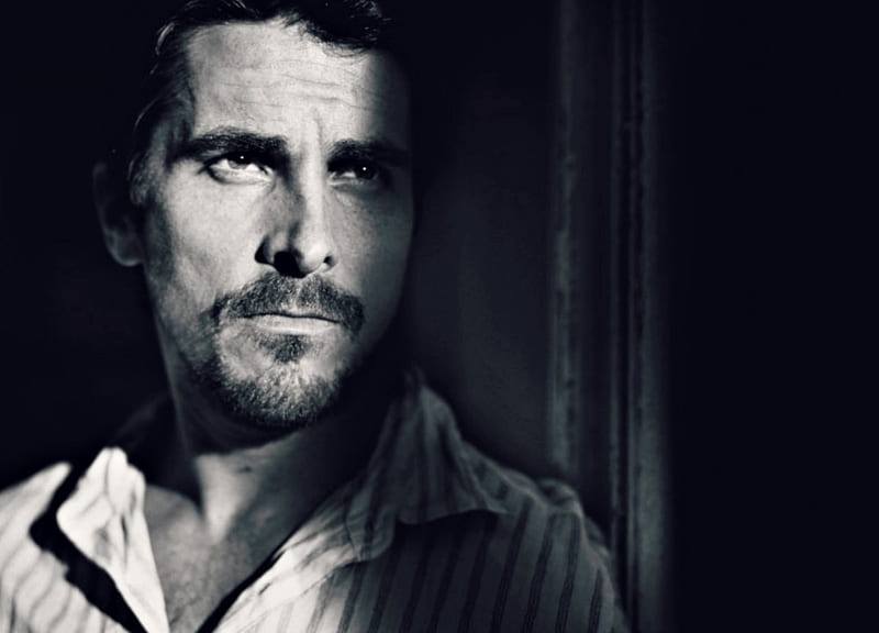 Christian Bale, male, bw, black, face, man, white, actor, HD wallpaper