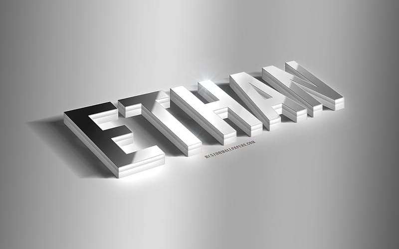 Ethan, silver 3d art, gray background, with names, Ethan name, Ethan greeting card, 3d art, with Ethan name, HD wallpaper