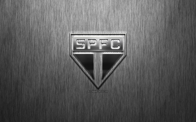 Sao Paulo FC, Brazilian football club, steel logo, emblem, gray metallic background, Sao Paulo, Brazil, Serie A, football, HD wallpaper