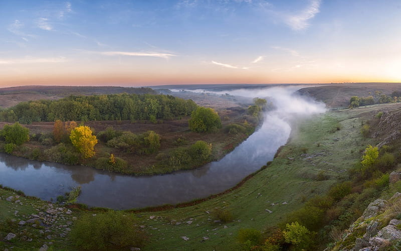 nature of ukraine, morning, wounds, ukraine, fog, river, kalmius, HD wallpaper