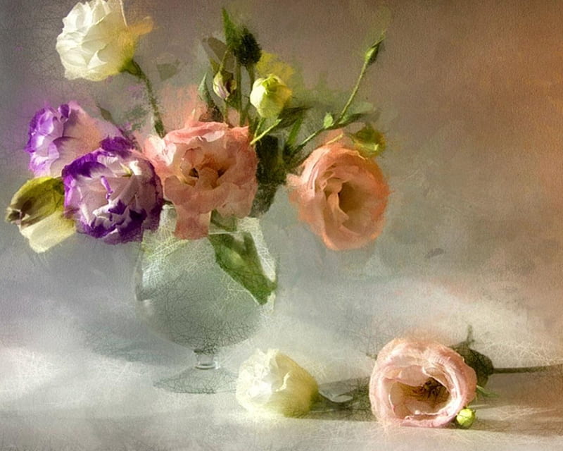 Hermoso arreglo de flores en la pintura, art, claro, florero, Arte en  abundancia, Fondo de pantalla HD | Peakpx