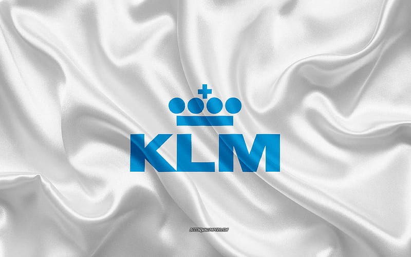 KLM logo, airline, white silk texture, airline logos, KLM emblem, silk background, silk flag, KLM, HD wallpaper
