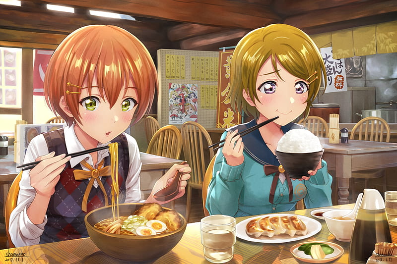 Hoshizora rin, love live, eating, food, ramen, rice bowl, koizumi hanayo,  Anime, HD wallpaper | Peakpx