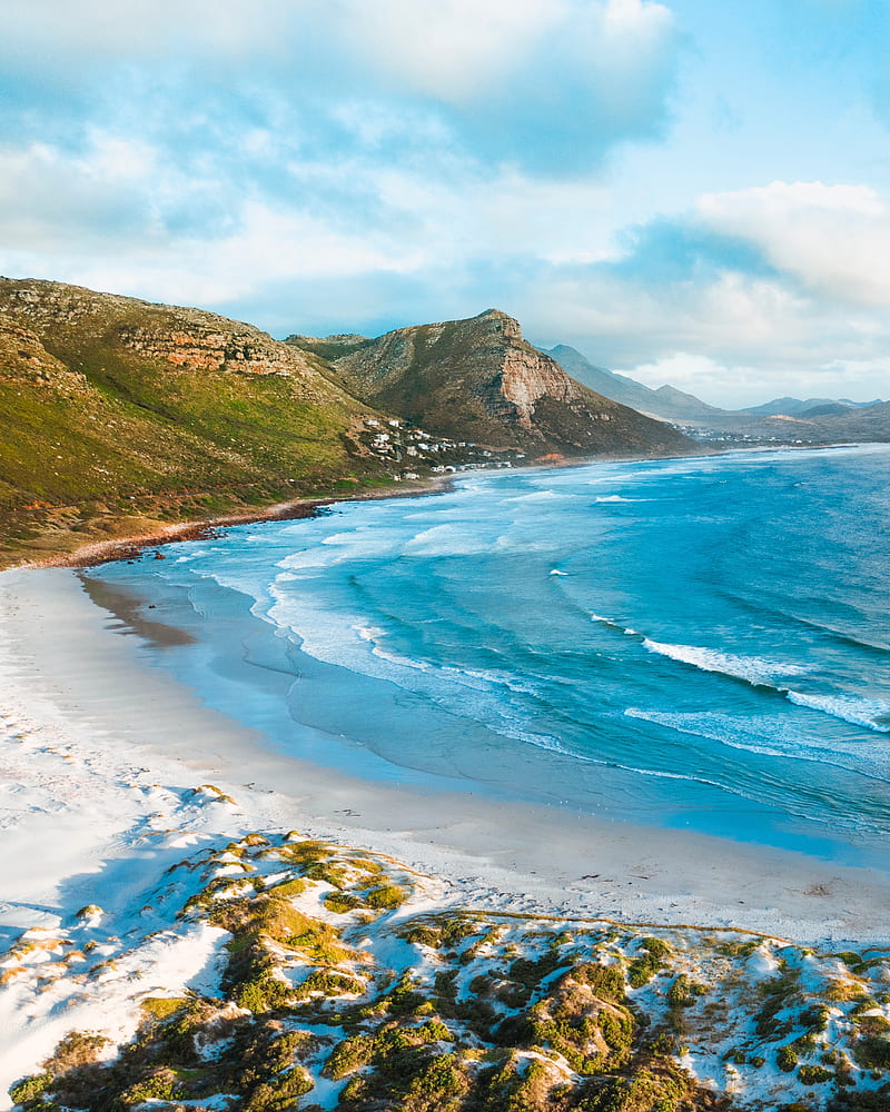 ocean, beach, sand, mountains, surf, HD phone wallpaper