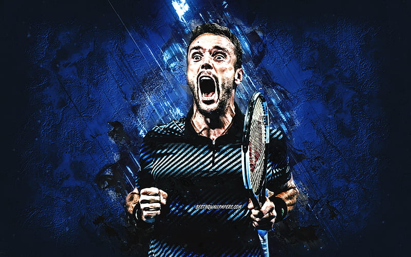 Roberto Bautista Agut, ATP, spanish tennis player, portrait, blue stone background, Tennis, HD wallpaper