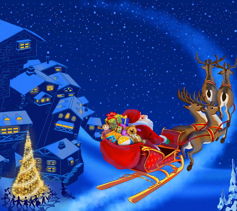 Santa Claus, abstract vector, santa sledge christmas, HD wallpaper
