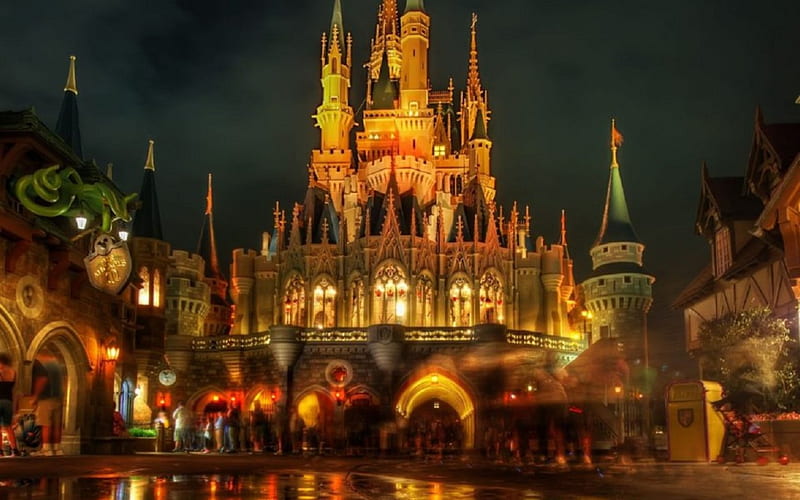 Grand Illuminated Castle, architecture, colorful, illuminated, castle, HD wallpaper
