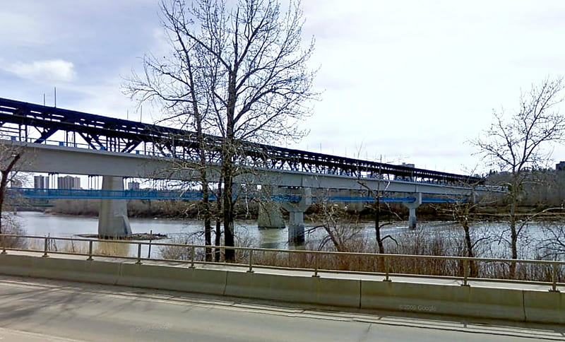 North Saskatchewan River, water, bridges, river, trees, clouds, sky, canada, HD wallpaper
