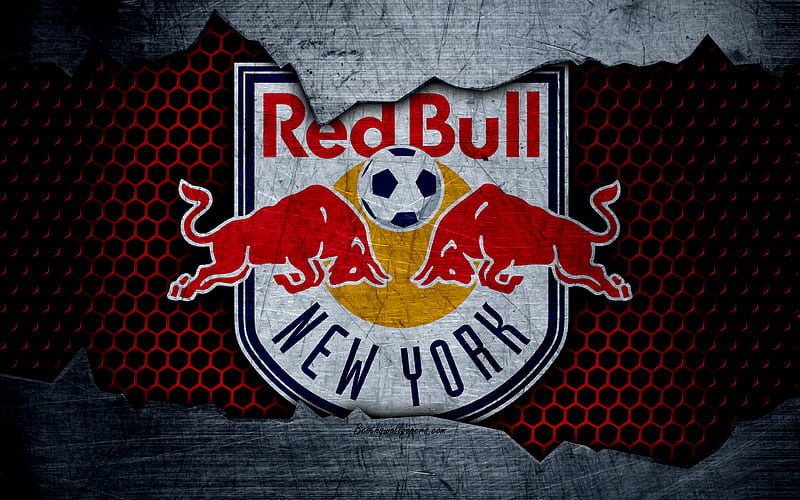 New York Red Bulls logo, MLS, soccer, Eastern Conference, football club, USA, grunge, metal texture, New York Red Bulls FC, HD wallpaper