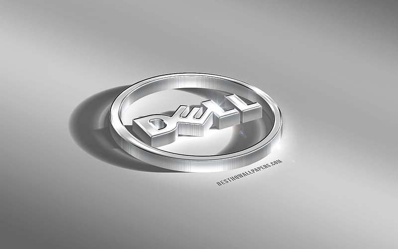 3d Dell round silver logo, Dell logo, gray background, Dell round 3d logo, Dell silver logo, Dell, HD wallpaper