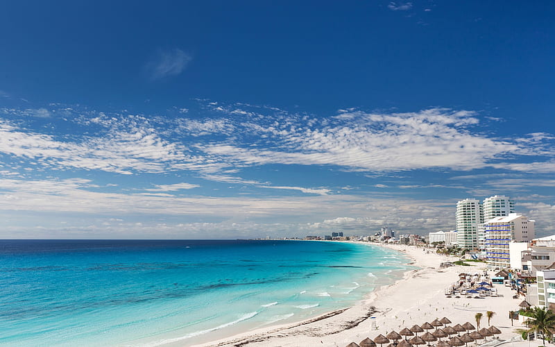 Cancun, beach, caribbean sea, coast, resort, Mexico, Yucatan Peninsula, Quintana Roo, HD wallpaper