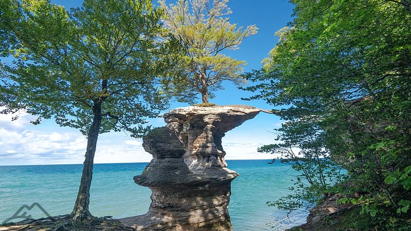 Cathedral Rock in d Rocks National Lakeshore, Michigan, trees, coast, usa, lake, HD wallpaper