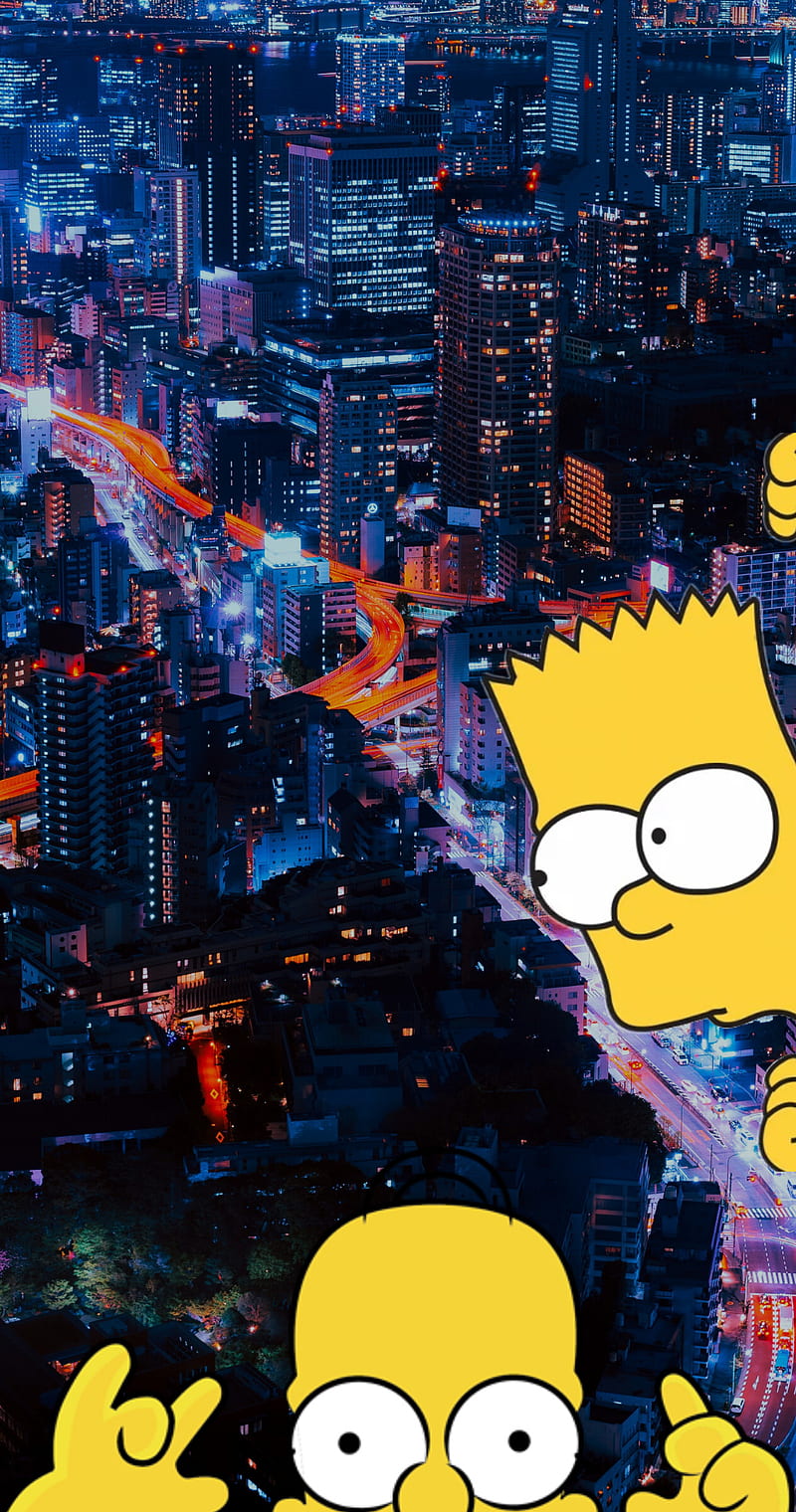 Simpson in city, bart simpson, town, homer simpson, homero simpson, simpsons, the simpsons, HD phone wallpaper
