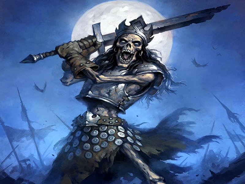  Guerrero esqueleto, esqueleto, guerrero, oscuro, aterrador, negro, espada, noche, Fondo de pantalla HD