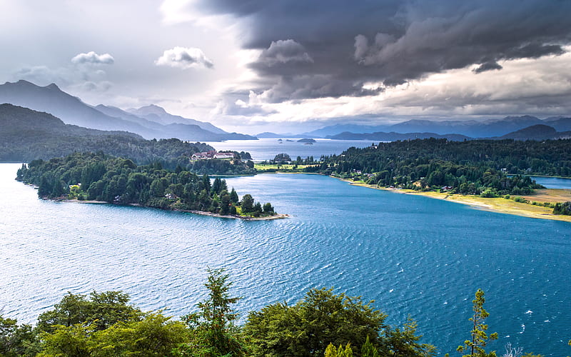 Lakes, Lake, Argentina, Cloud, Forest, Landscape, Mountain, Nahuel Huapi Lake, Panorama, Patagonia, Water, HD wallpaper