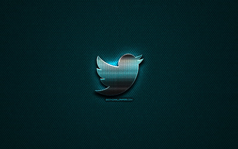 Twitter glitter logo, social networks, creative, blue metal background, Twitter logo, brands, Twitter, HD wallpaper