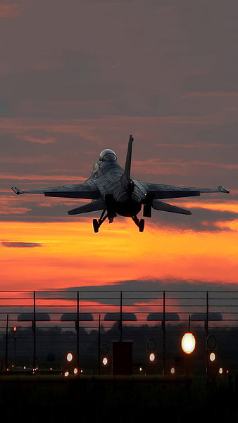 F-16 sunset, airplane, flight, jet, jets, us, HD phone wallpaper