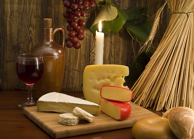 still life, wheat, bread, bonito, old, grapes, fruit, graphy, nice, cheese, drink candle, wine, glass, red wine, cool, HD wallpaper