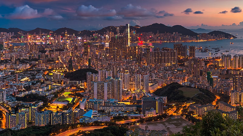 Cities, Hong Kong, China, City, Night, Panorama, HD wallpaper