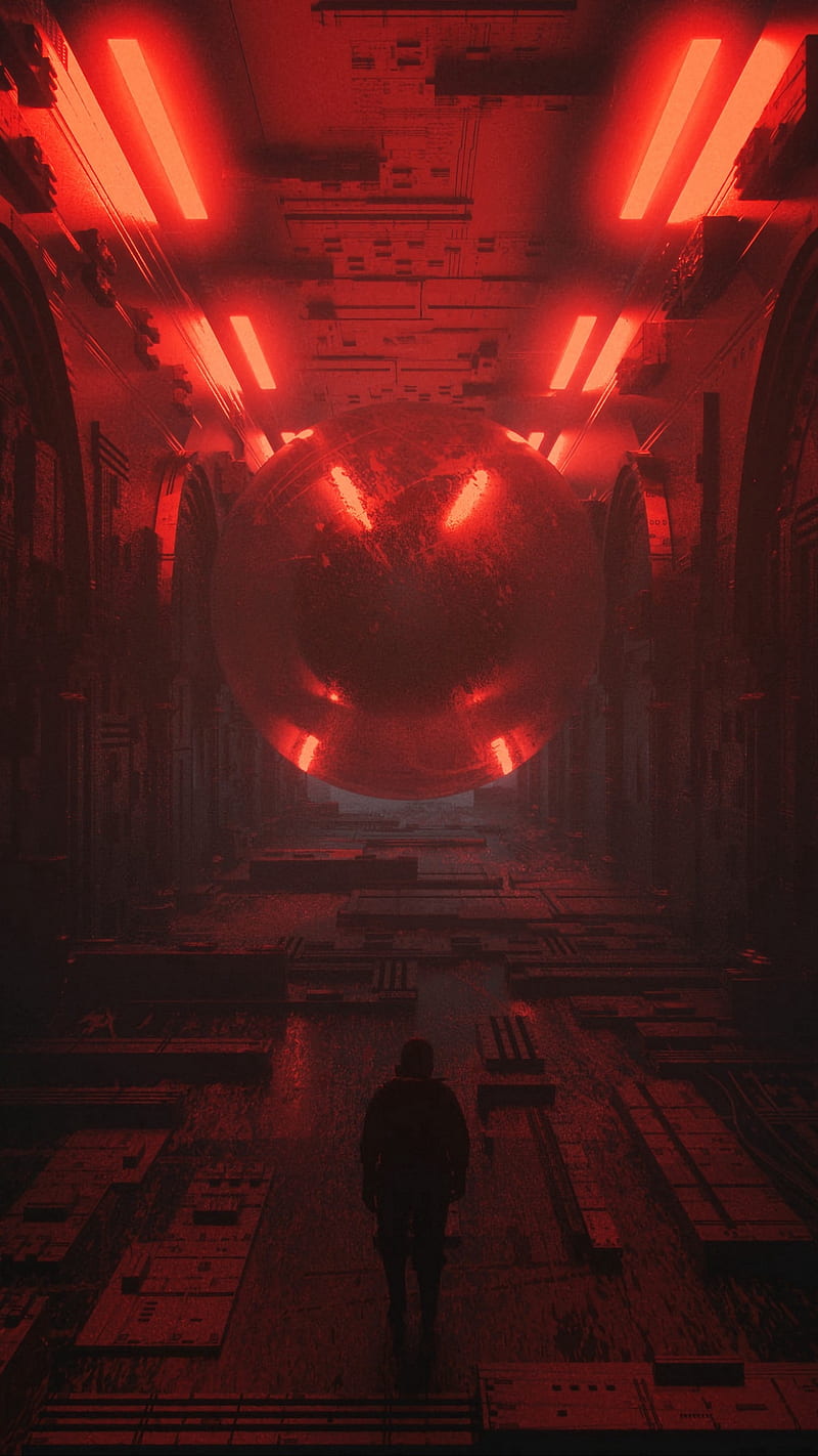 Inside Space Ship , future, cyberpunk, fantasy, sci fi, silhouette, red, HD phone wallpaper
