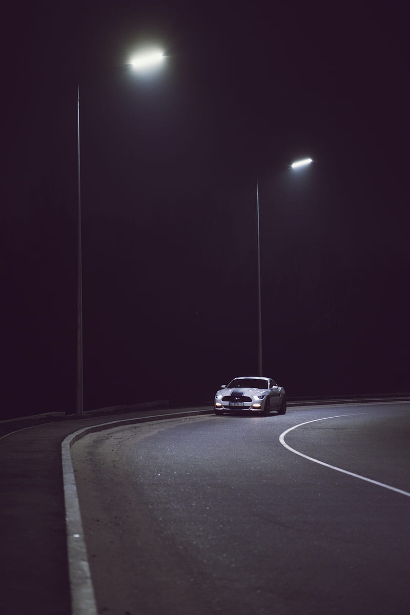 car, flashlight, road, night, HD phone wallpaper