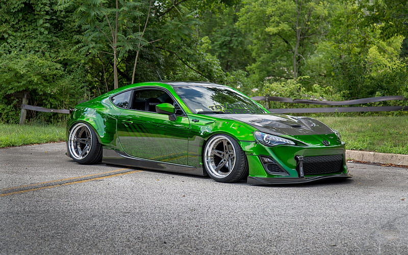Toyota GT86, low rider, 2017 cars, tuning, green GT86, japanese cars, Toyota, HD wallpaper