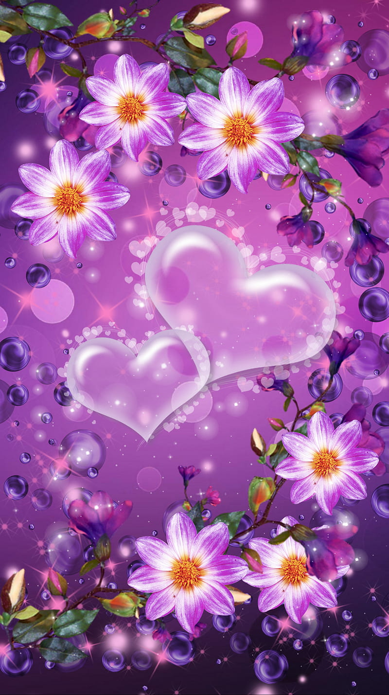 720x1280px, flower, heart, purple, valentines day, HD phone wallpaper