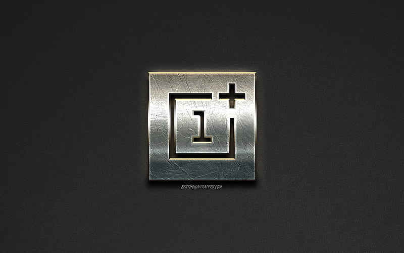 OnePlus logo, steel logo, brands, steel art, gray stone background, creative art, OnePlus, emblems, HD wallpaper