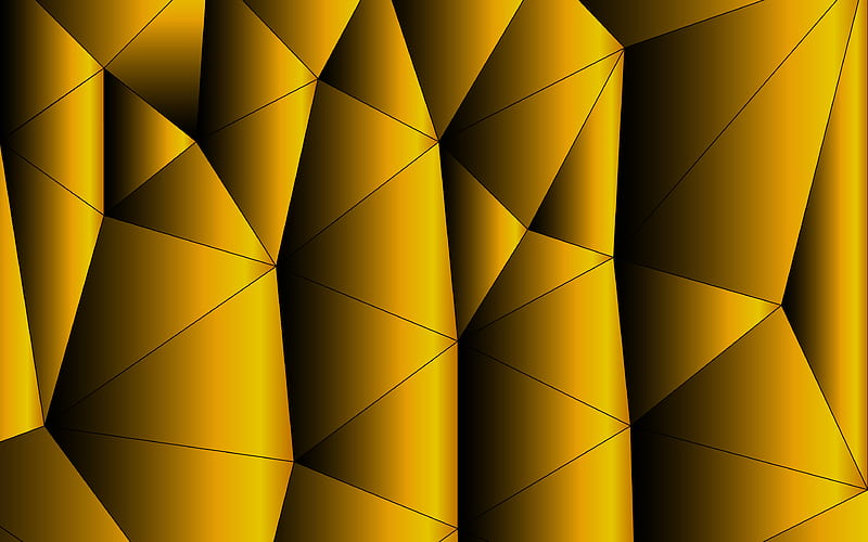 yellow low poly background geometric shapes, low poly art, yellow geometric background, 3D textures, HD wallpaper