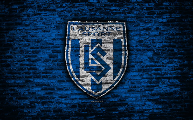Lausanne FC, emblem, Switzerland Super League, brick wall, soccer, football, logo, Lausanne, Switzerland, brick texture, FC Lausanne, HD wallpaper