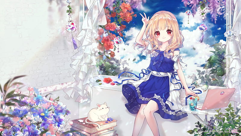 Loli, manga, tagme, vara, girl, anime, flower, summer, white, blue, HD ...