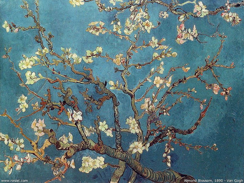 Vincent van Gogh - Almond Blossom, almond, art, tree, painting, vincent van gogh, blue, HD wallpaper