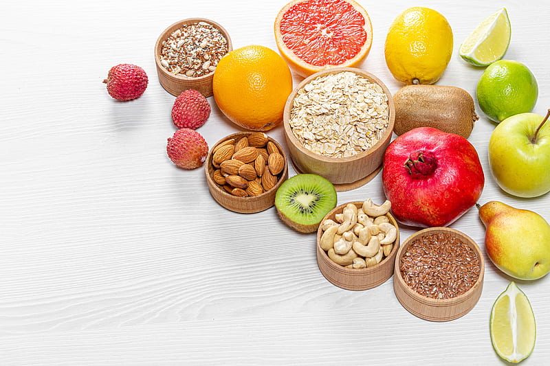 Fruits, Fruit, Almond, Apple, Kiwi, Lemon, Nut, Pear, Pomegranate, orange (Fruit), HD wallpaper