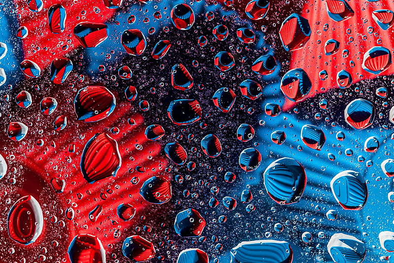 Water drops, red, blue, texture, HD wallpaper
