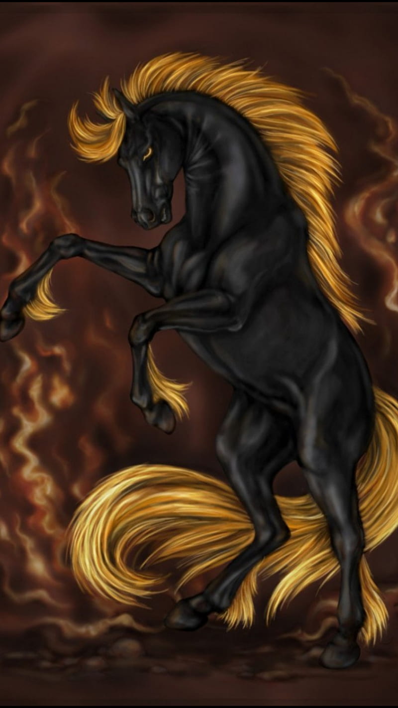 Hells horse, 3d, dark pattern, fantasy, flames, iphone11, samsung10, spiritual, HD phone wallpaper