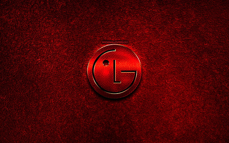 LG logo, red stone background, creative, LG, brands, LG 3D logo, artwork, LG red metal logo, HD wallpaper