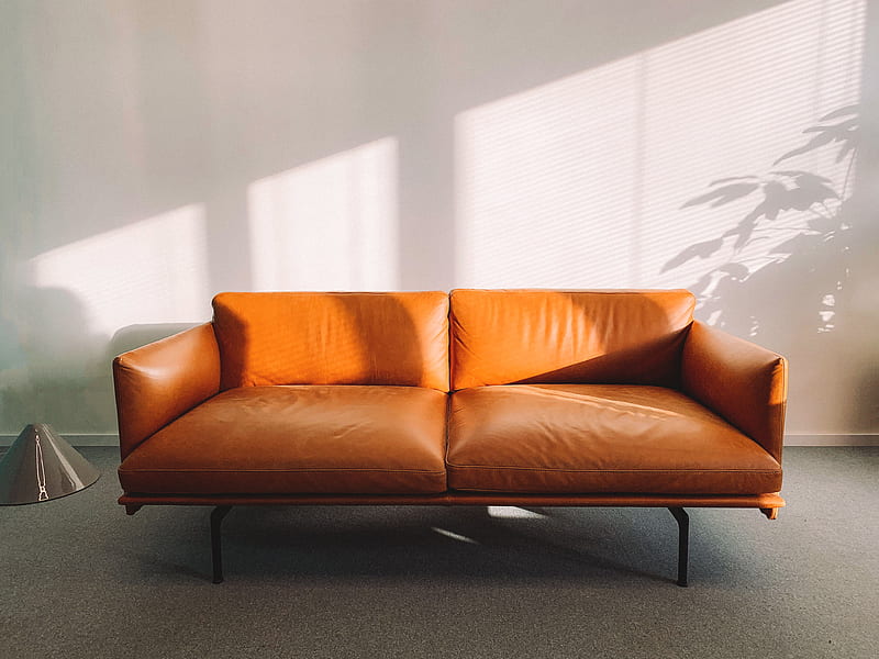 brown leather 2-seat sofa, HD wallpaper