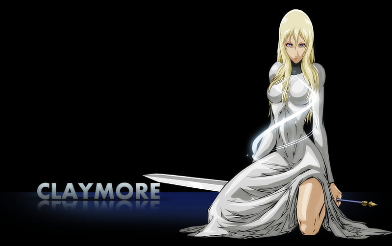 Flora, female, black background, anime, weapon, long hair, sword, claymore, HD wallpaper
